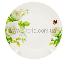 тарелка мелкая керамика Interos - №7 белая роза д.180мм (18031С)