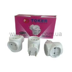 Переходник электрический  - тройник Токер №03C-W белый