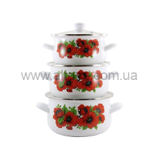 набор посуды Zauberg эмаль - 2л/3л/3,5л, Маки, 6W