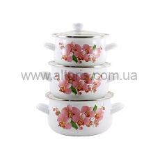 набор посуды Zauberg эмаль - 2л/3л/3,5л, Розовая орхидея, 1W