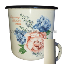 кружка эмаль НМ 1л/2, 0107/2,Уценка (бой ручки) - Pion Amazing Flowers (молочная)