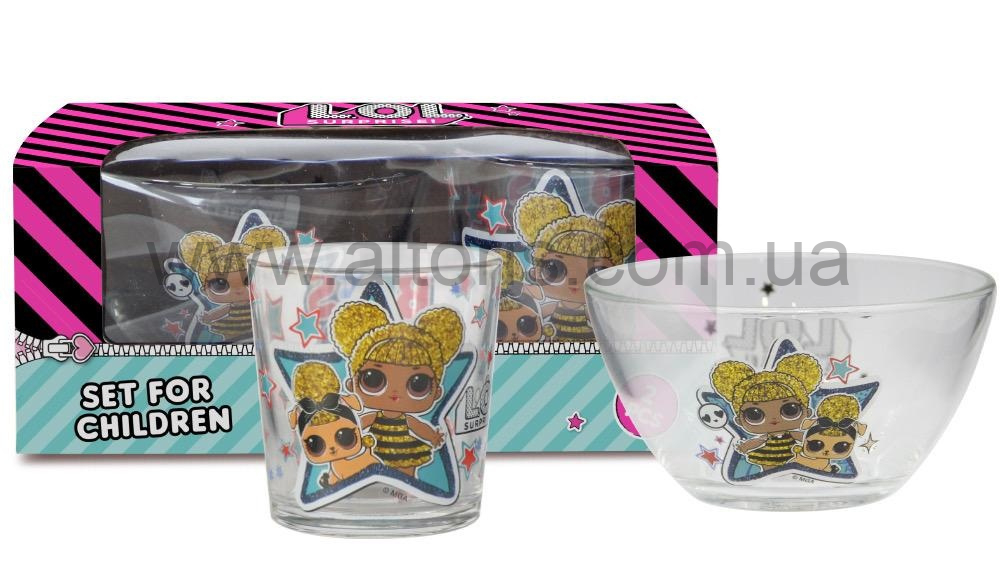 набор детский стекло "L.O.L.Surprise" Gallery - 2пр(салатник 13см+стакан 250мл) Queen Bee