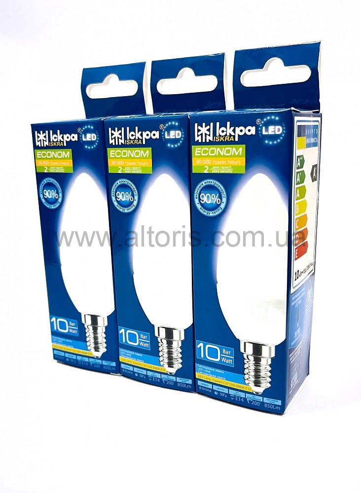 лампа LED  ИСКРА - C37 свеча 10W 4000K  E 14 180-240V