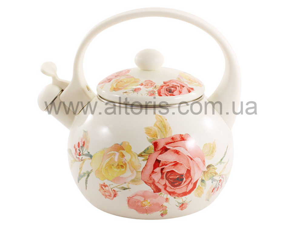 чайник эмаль ZAUBERG - 2,2л 48/Lсвисток BEIGE HANDLE  ТРОЯНДА
