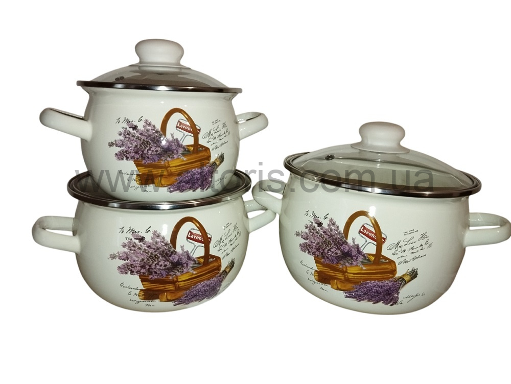 набор посуды №6928 НМ к-ли сфер.1,5/2,5/3,5л - Корзинка лаванды (молочная)