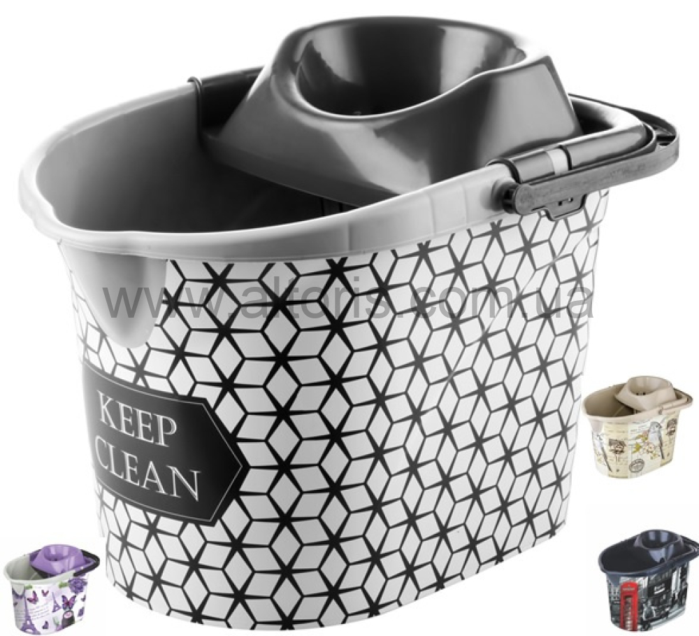 ведро пластмассовое с отжимом  овал ELIF PLASTIC - 13л с деколью (29х42х30 СМ)