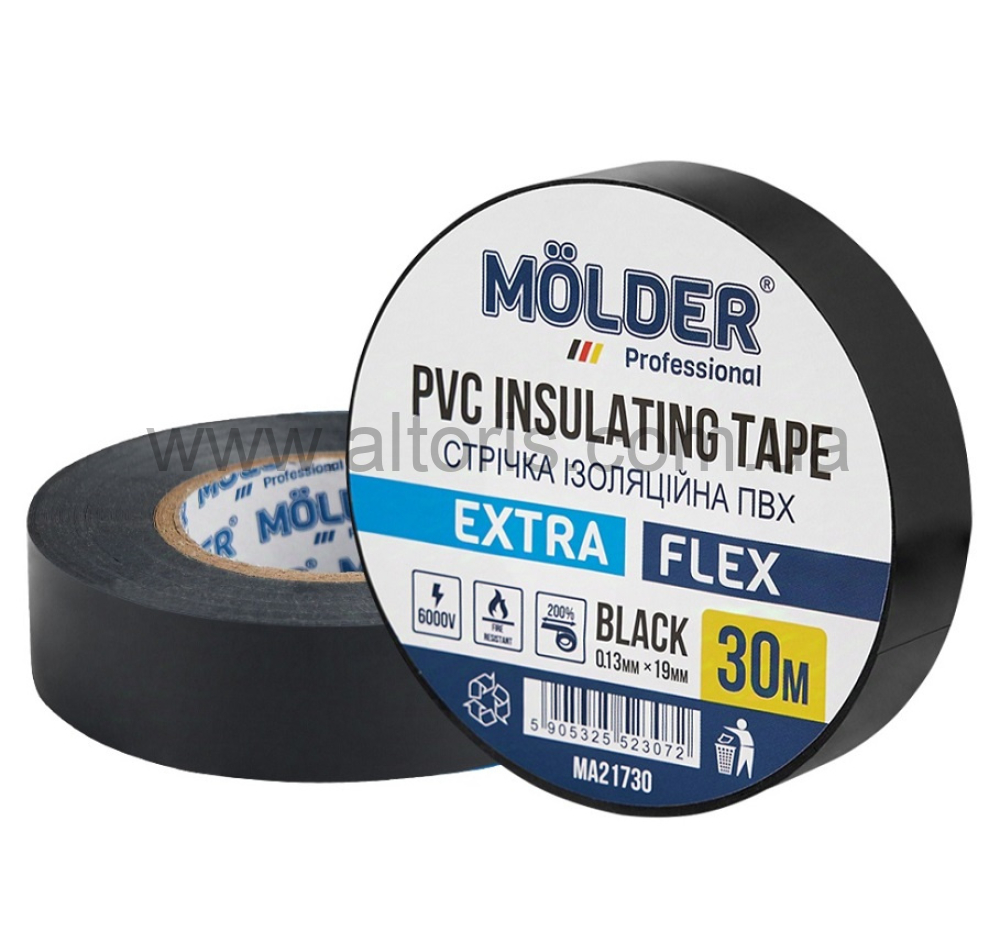 изолента MOLDER - 19mm, 30м черная проф , огнеустойчивая