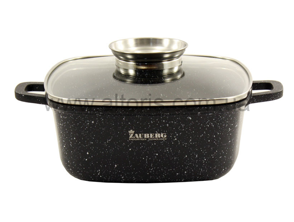 кастрюля алюминиевая ZAUBERG - 4,4л алюм. з скл.кр. BL\МАРМУР антипригар, індукц. 1224