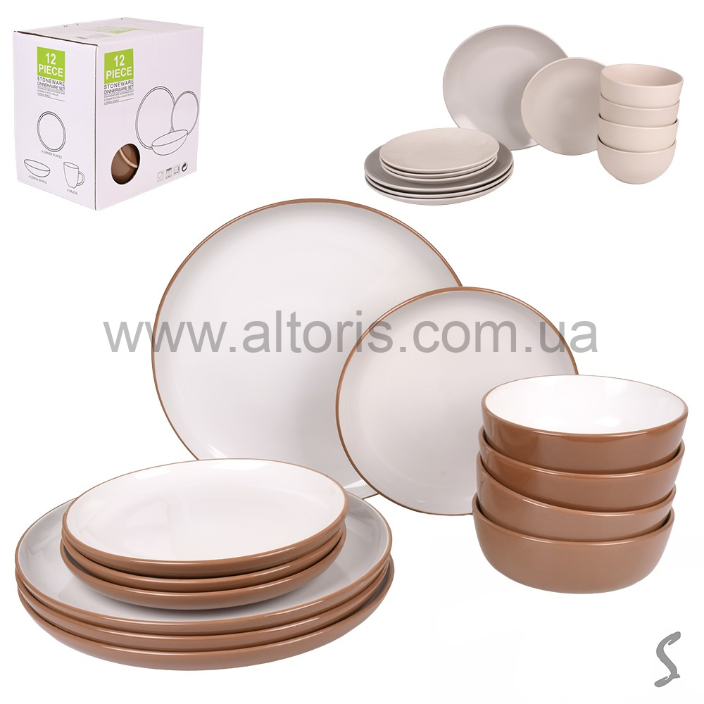 набор обеденный керамика STENSON - 12пр/наб (тарілка 26+20см, супниця 14см) MC5581-4