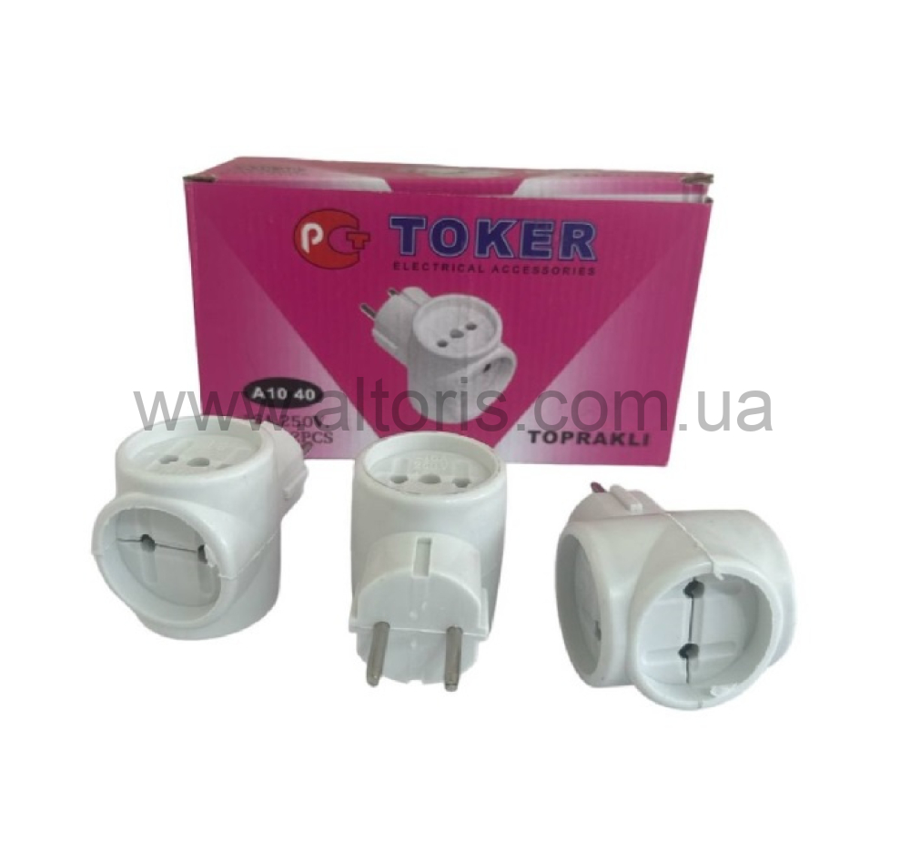 Переходник электрический  - тройник Токер №03C-W белый