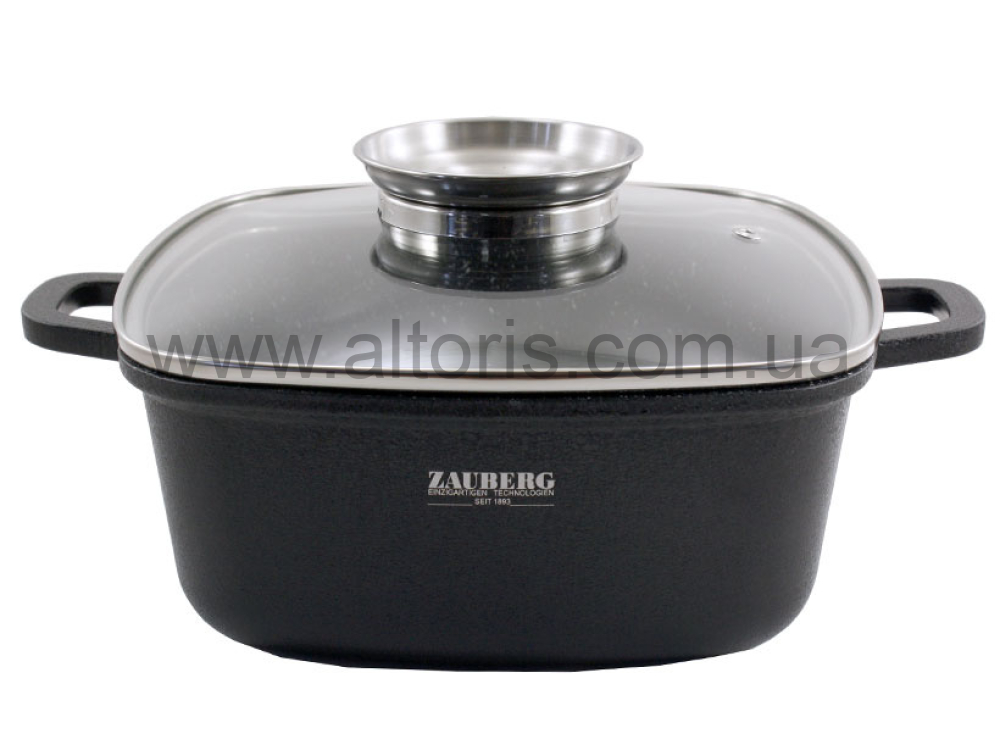 кастрюля алюминиевая ZAUBERG - 3,5л алюм. з скл.кр. CR\МАРМУР антипригар, індукц. 1222