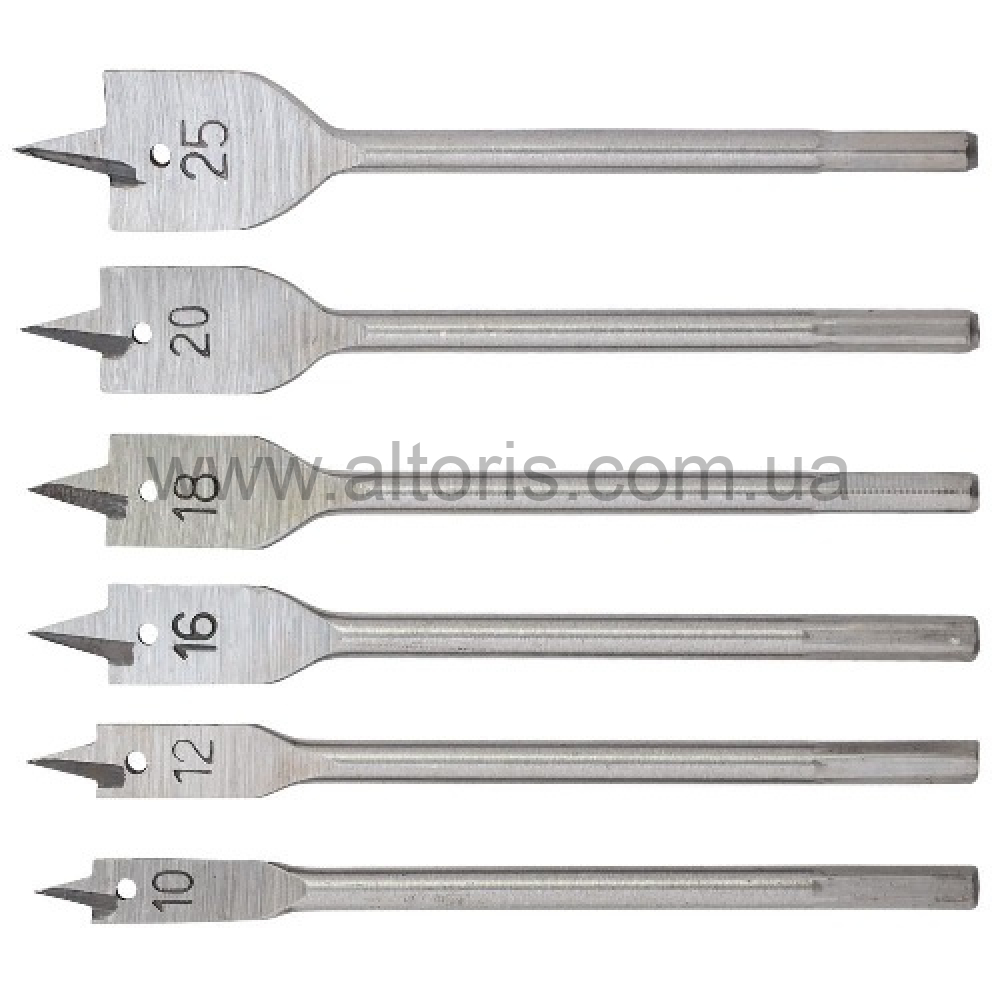 набор сверл перьевых по дереву Grad - 6шт Ø10, 12, 16, 18, 20, 25мм