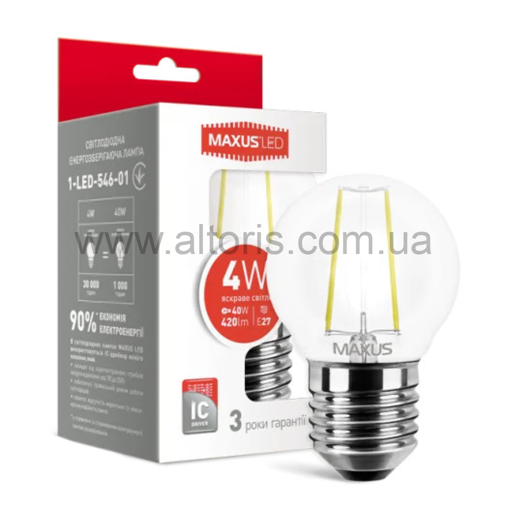 лампа LED MAXUS - G45, 4W 4100К ,E27