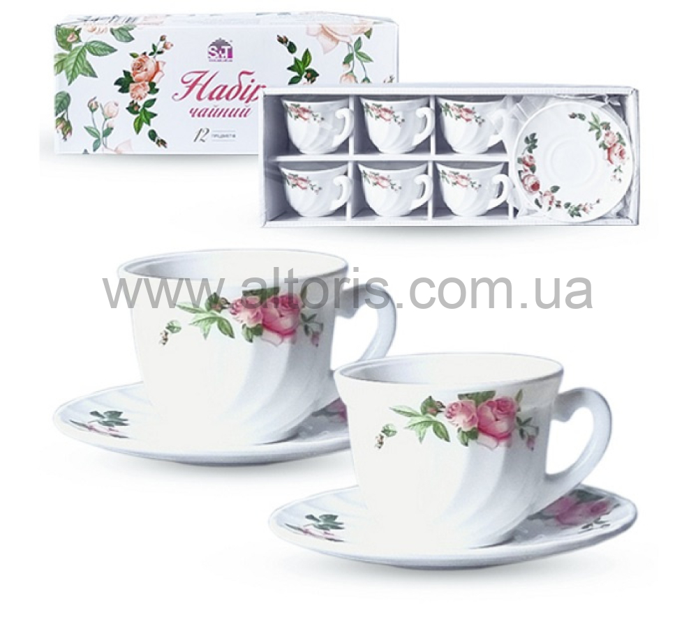 сервиз чайный стеклокерамика S&T - 12пр. Розовый бутон 30055-15019