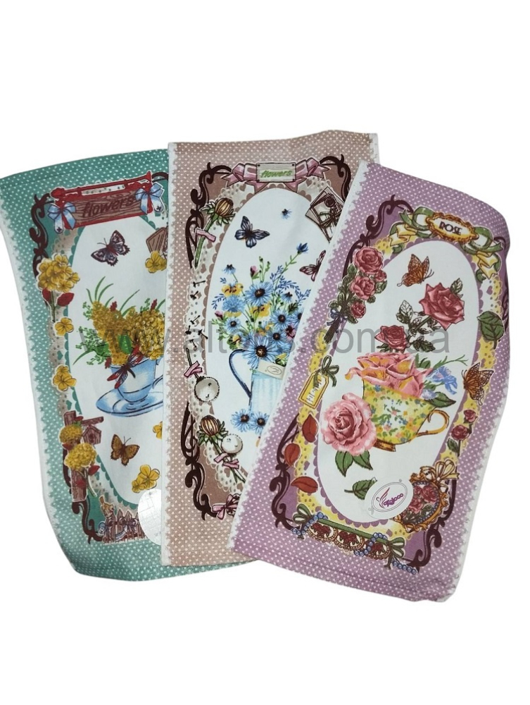 Полотенце кухонное  - лен натуральное цветы микс  25*50см