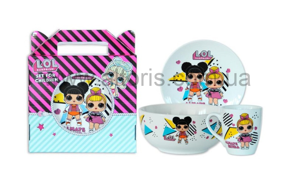 набор детский керамика "L.O.L.Surprise" Gallery - 3пр(тарелка20,3см +пиала13см +чаш. 220мл) Totally awesome