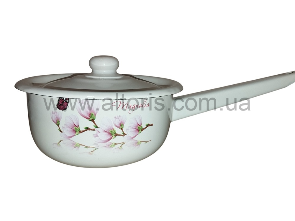 ковш эмаль с крышкой НМ 1,5л/2 2108/2 - Магнолия(молочная)