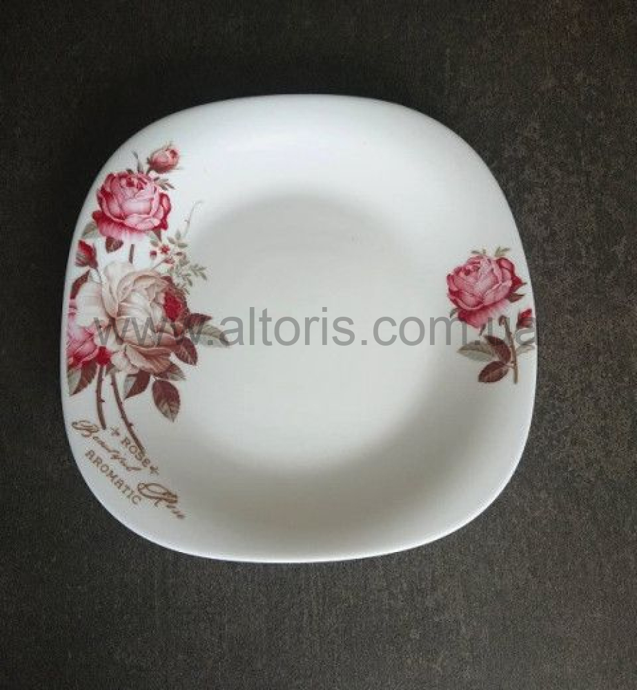 тарелка мелкая стеклокерамика Vinnarc - №11  квадратна Ароматна троянда 6916к FP110