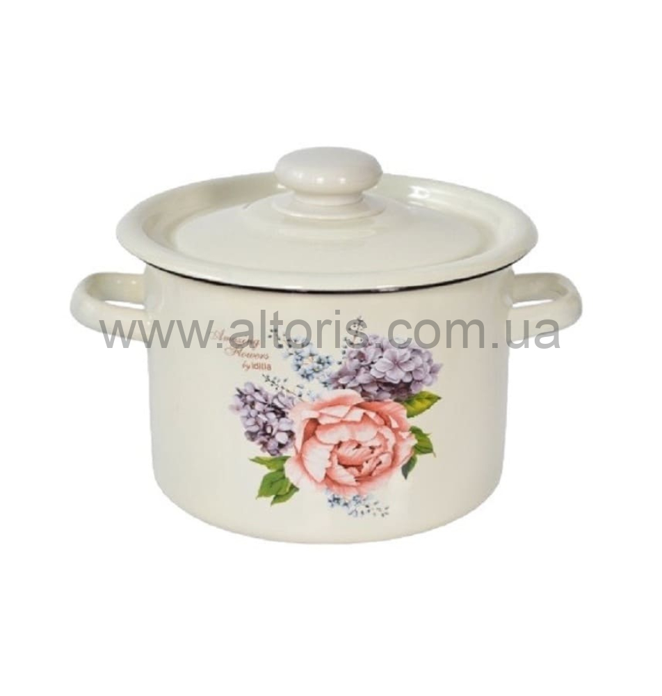 кастрюля эмаль НМ цилиндр. 3л/2 1612/2 - Пион (белая)