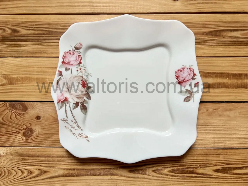 тарелка мелкая стеклокерамика Vinnarc - №10  квадратна Ароматна троянда 6916F LFHP100