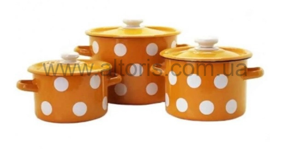 набор посуды №842 НМ к-ли цил.2/3/5,5л - Белый горох (горчичная)