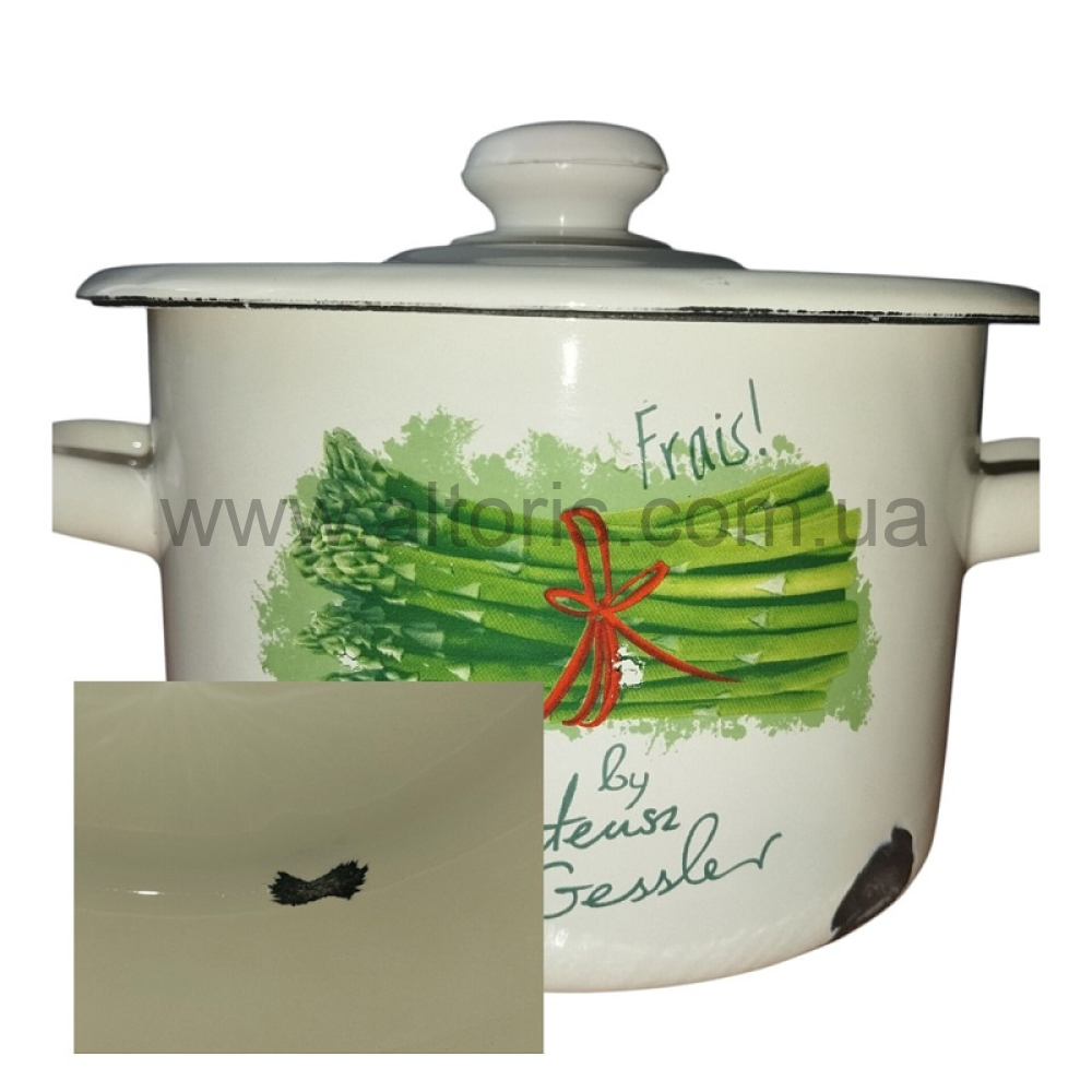 кастрюля эмаль НМ цилиндр. 2л/2 1610/2, Уценка (сквозной бой дна сбоку)  - Спаржа (молочная)