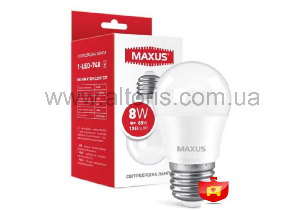 лампа LED MAXUS - шарик G45 8W 3000K 220V E14