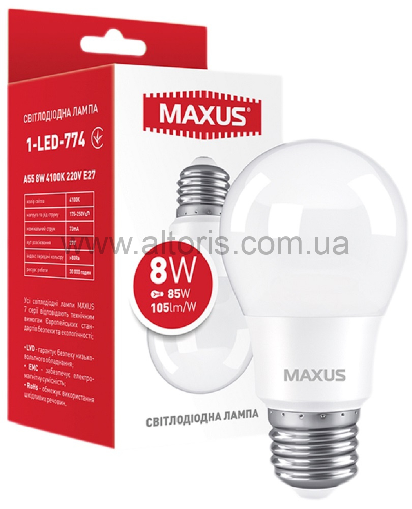 лампа LED MAXUS - A55 8W 4100K 220V E27