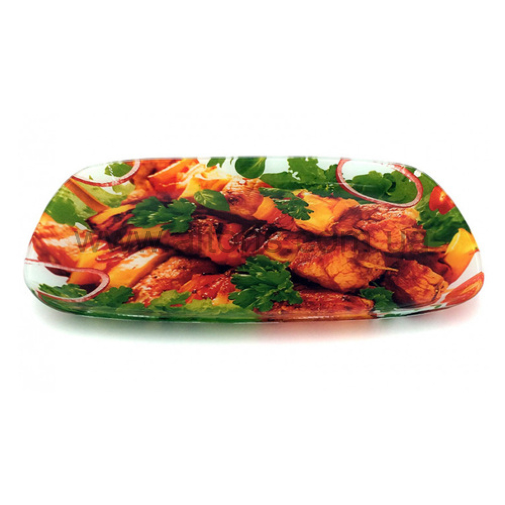 блюдо стекло Lumines - 29,5*21см прямоуг. Шашлык петрушка 042