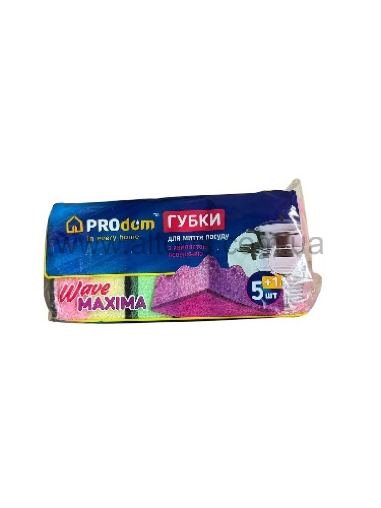 Губки кухонные  - ТМ Prodom 5 шт +1 Волна(Maxi Foam)