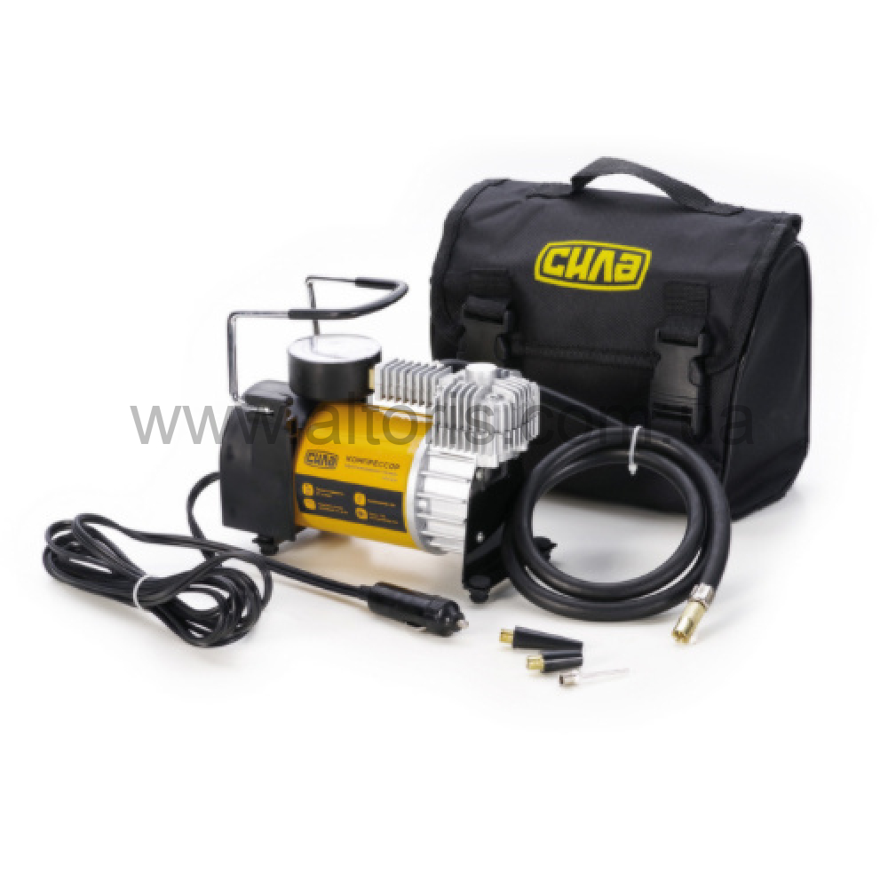 компрессор автомобильный СИЛА - однопоршневой УСИЛЕННЫЙ 37 л/мин. 10 Атм. (прикуриватель)