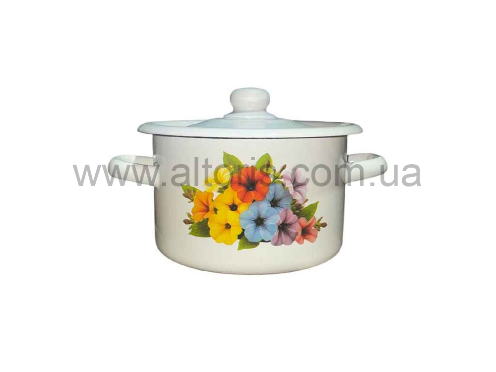 кастрюля эмаль НМ цилиндр. 7л/2 1620/2 - Петуния (молочная)