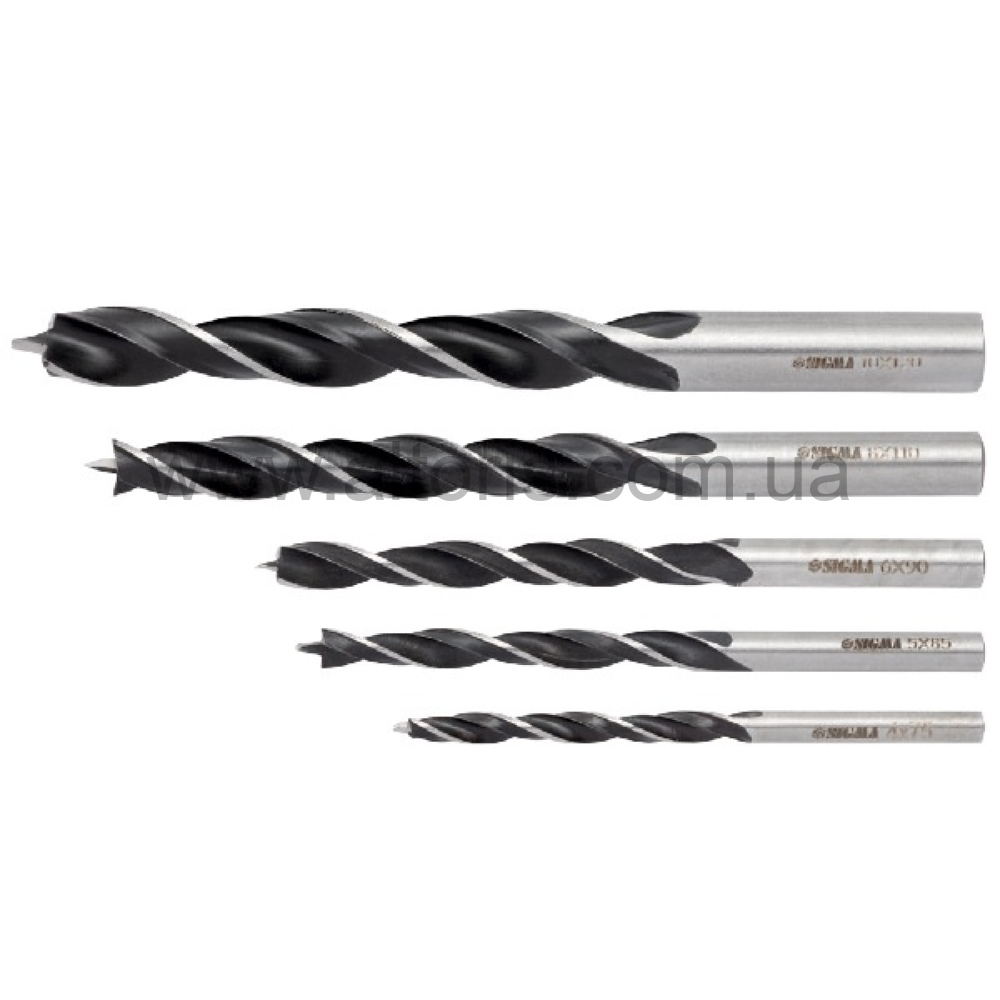 набор сверл  по дереву Sigma - спираль  5шт (475мм, 5×85мм, 6×90мм, 8×110мм, 10×120мм)