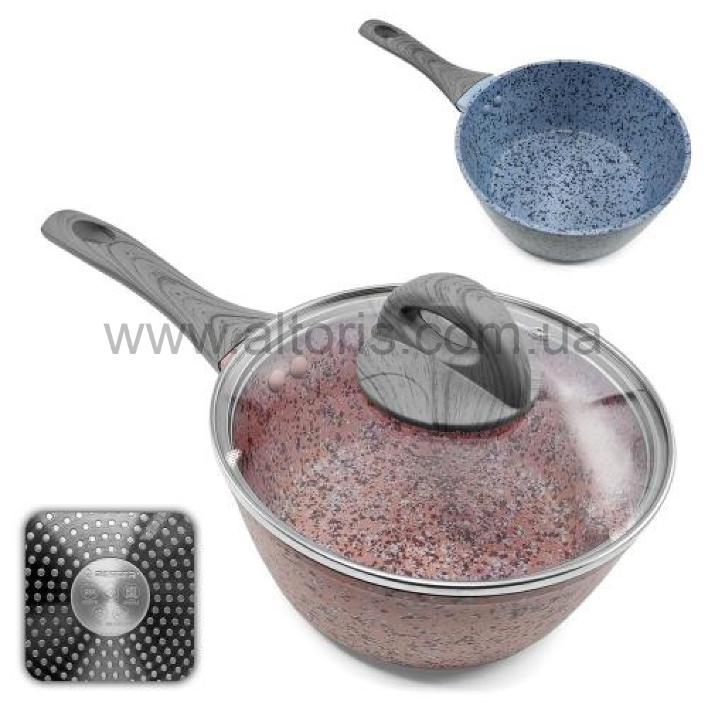 сотейник с крышкой "Мраморная крошка" STENSON - с крышкой литой "Granite" инд. дно 16*7.5см 10377-16