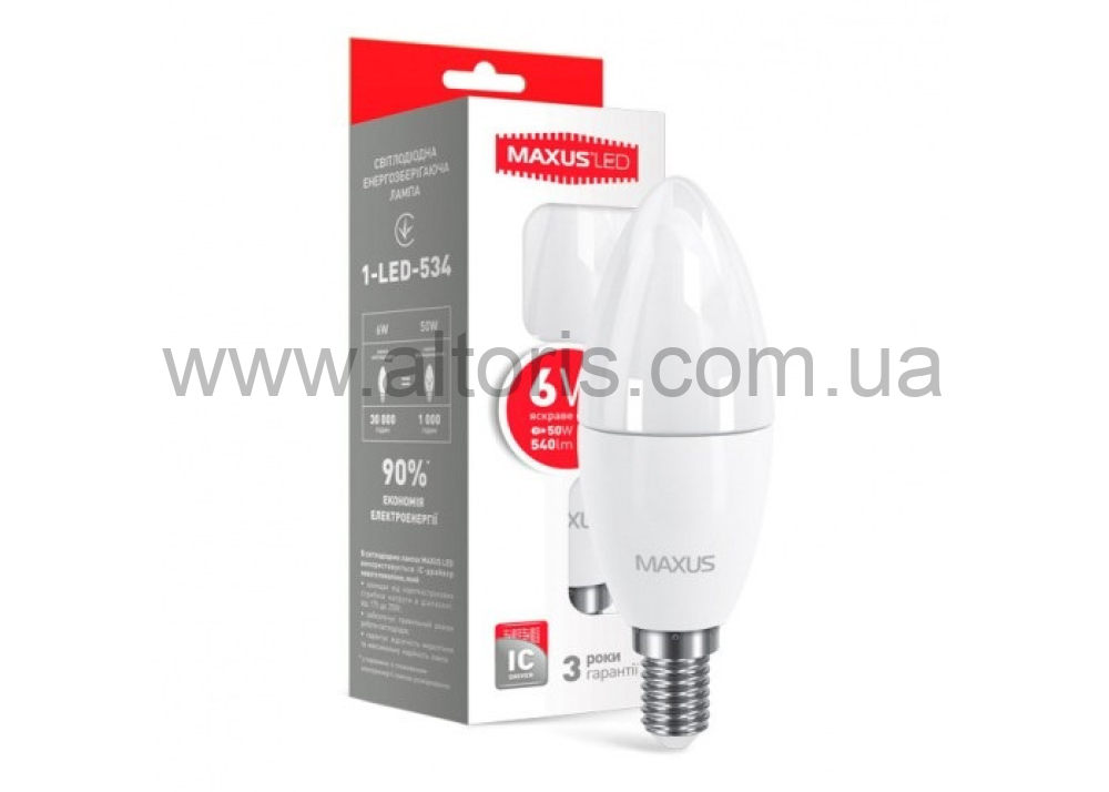 лампа LED MAXUS - свеча C37 6W 4100K E14