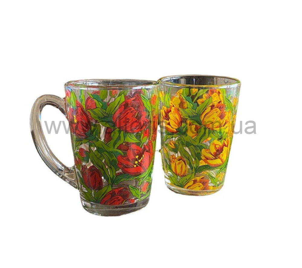 кружка стекло "Cappuccino" Gallery - 320мл "Тюльпаны"