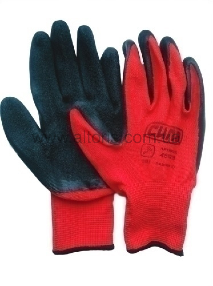 Перчатки СИЛА - вспененное латексное покрытие р10 (красный+черный) 481218