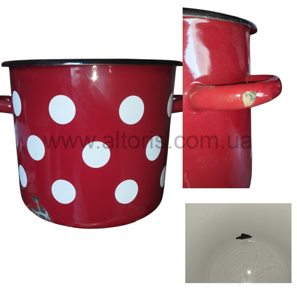 кастрюля эмаль НМ цилиндр. 7л/4 1620/4, Уценка(сквозной бой дна, бой ручки) - Белый горох (бордо)