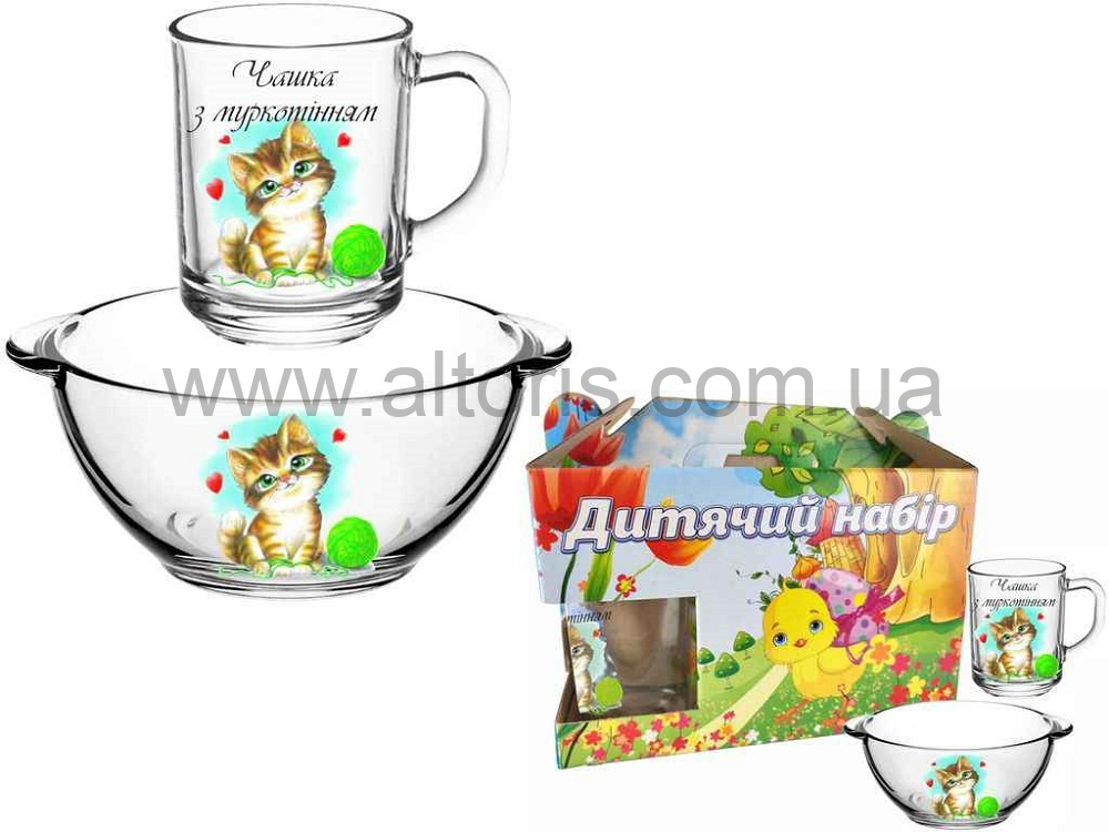 набор детский стекло - 2 пр. Котик 942691