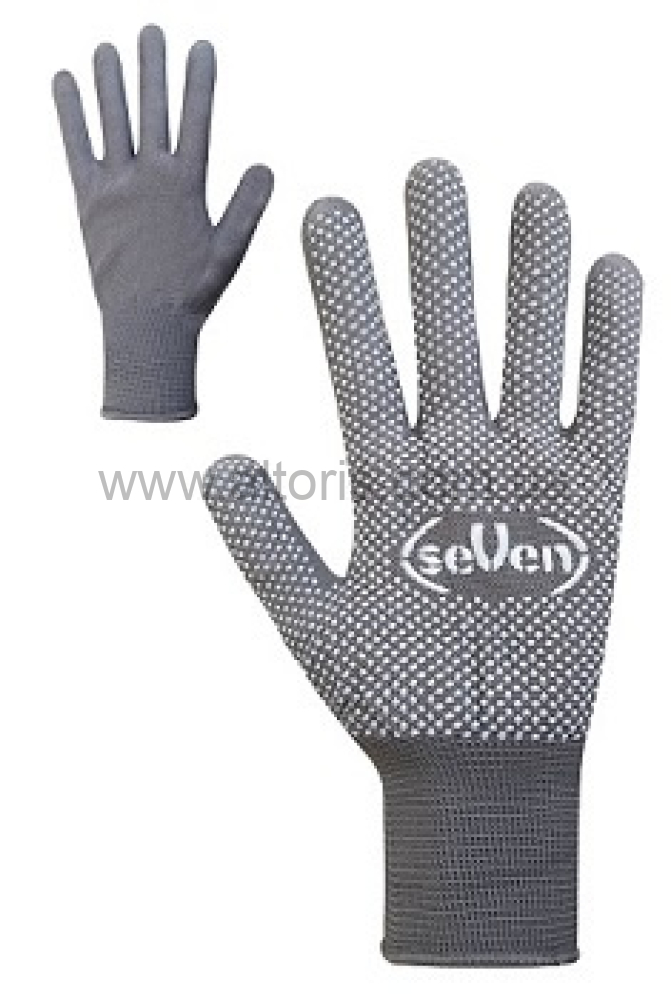 перчатки Seven - синт. серые с ПВХ точкой  69054 "б"