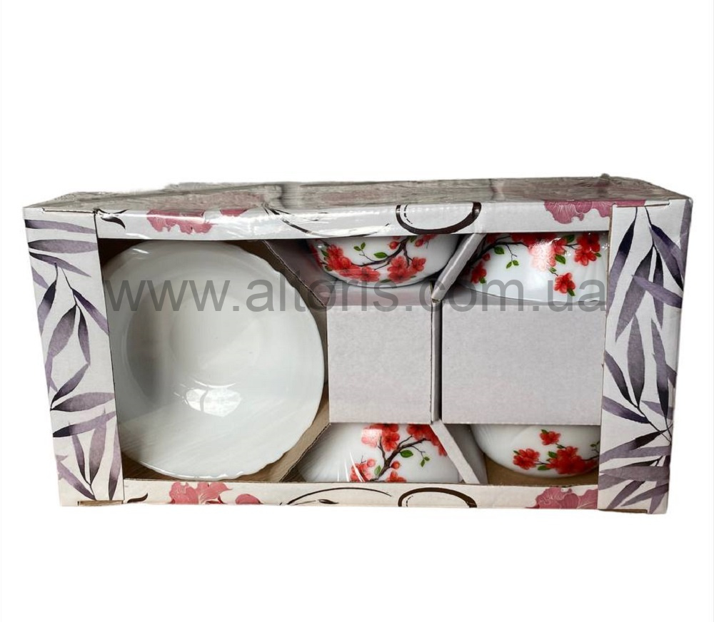 набор салатников стеклокерамика Luminarc - 1 средний + 4 малых Сакура