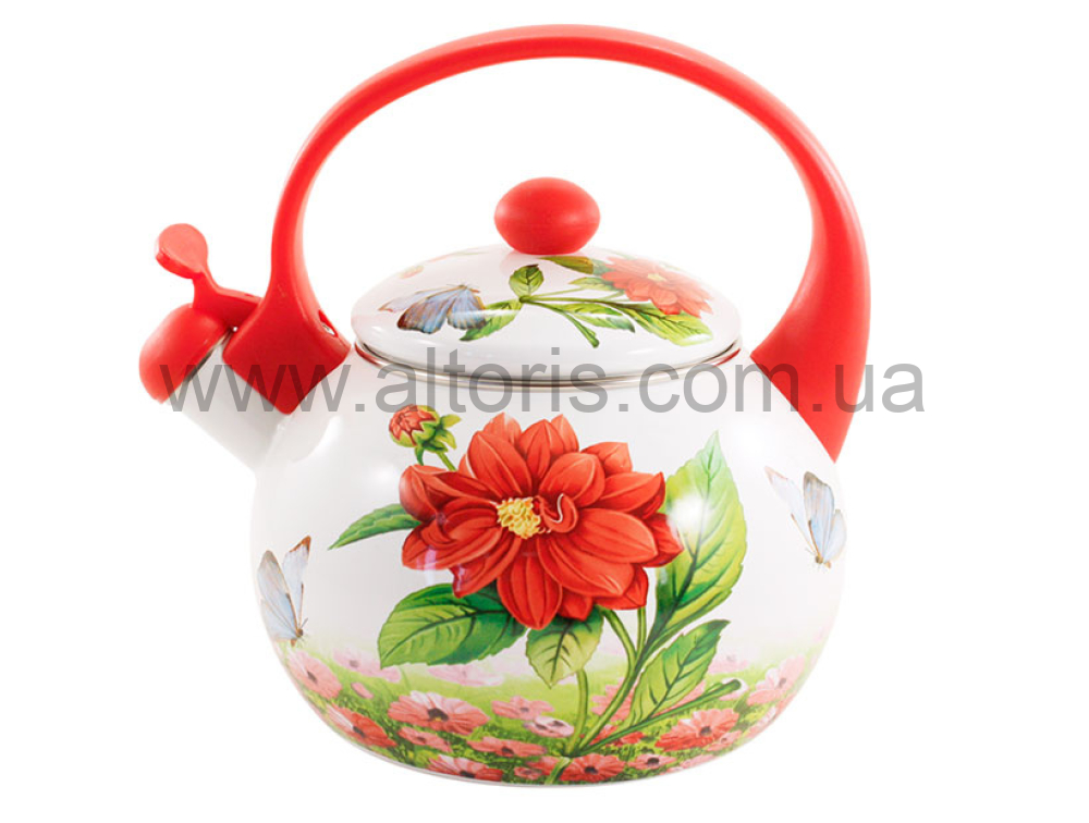 чайник эмаль ZAUBERG - 2,2л 49/Lсвисток  RED  HANDLE  КВІТКА