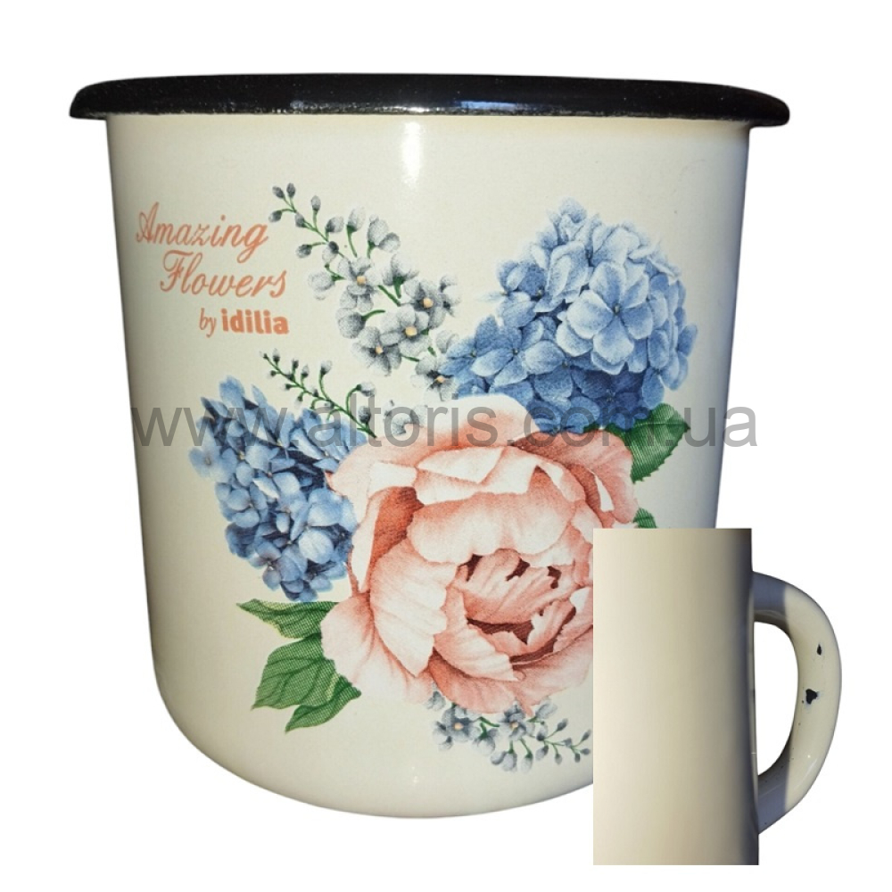 кружка эмаль НМ 1л/2, 0107/2,Уценка (бой ручки) - Pion Amazing Flowers (молочная)