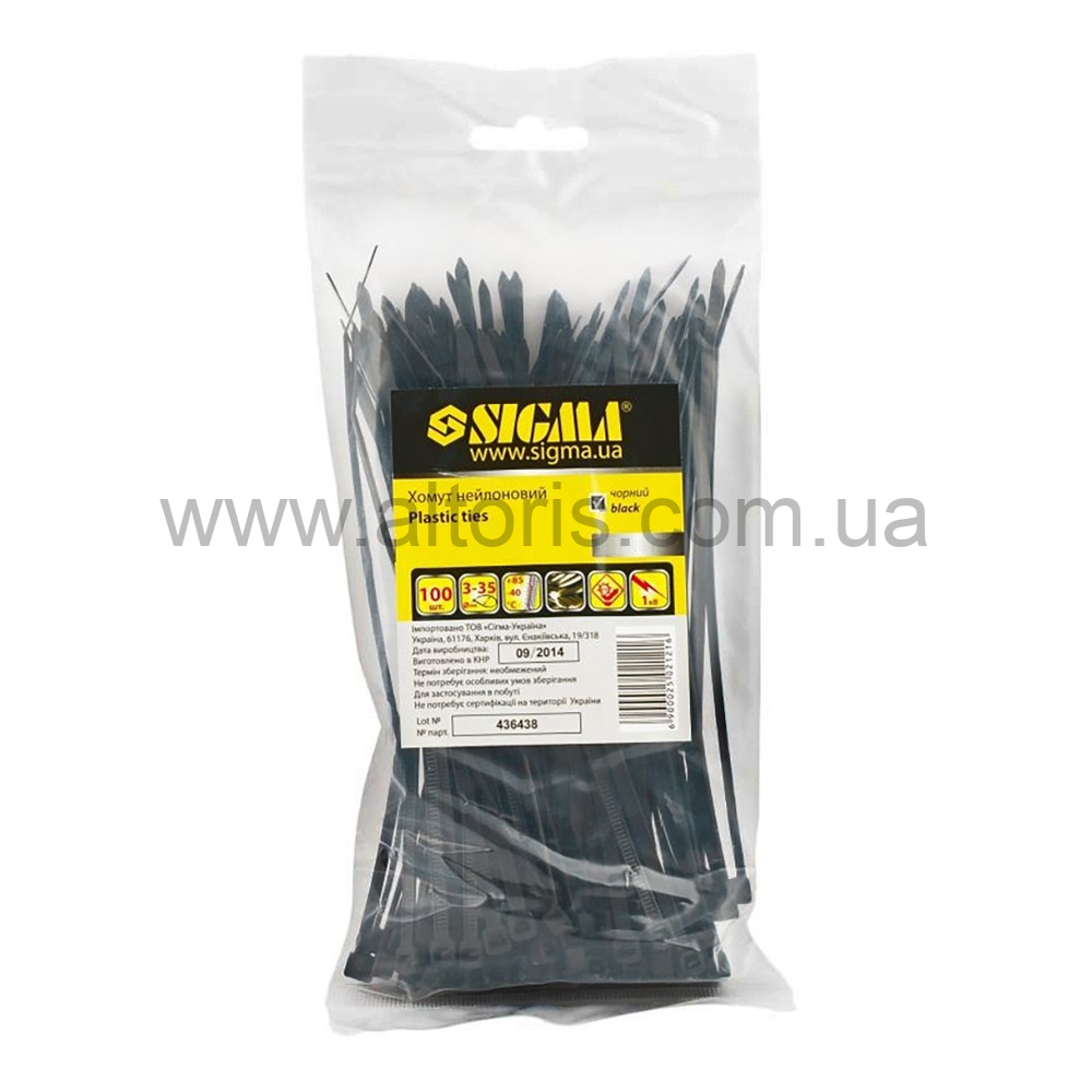 кабельная стяжка  Sigma - 4.8×350мм 50шт(черные)
